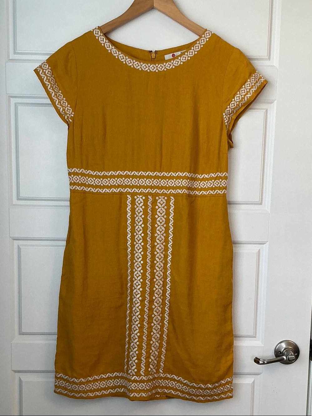 Boden Mustard Yellow Embroidered Shift Dress